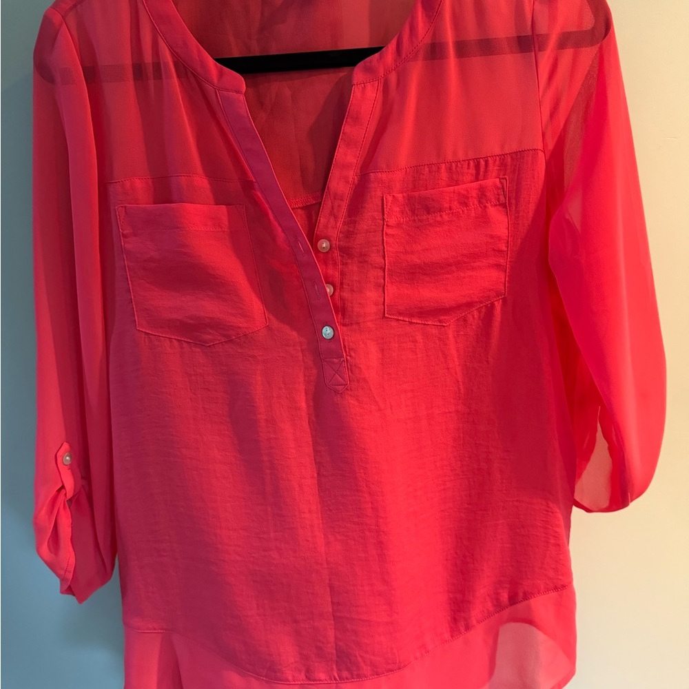 Express Pink Mandarin Collar Blouse with 3/4 Sleeves